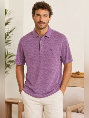 Tommy Bahama Men’s Polo Shirt Purple Textured Stretch Golf Casual